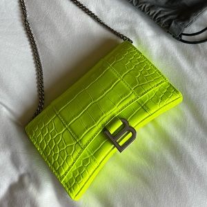 Balenciaga Hourglass Wallet With Chain Crocodile Embossed